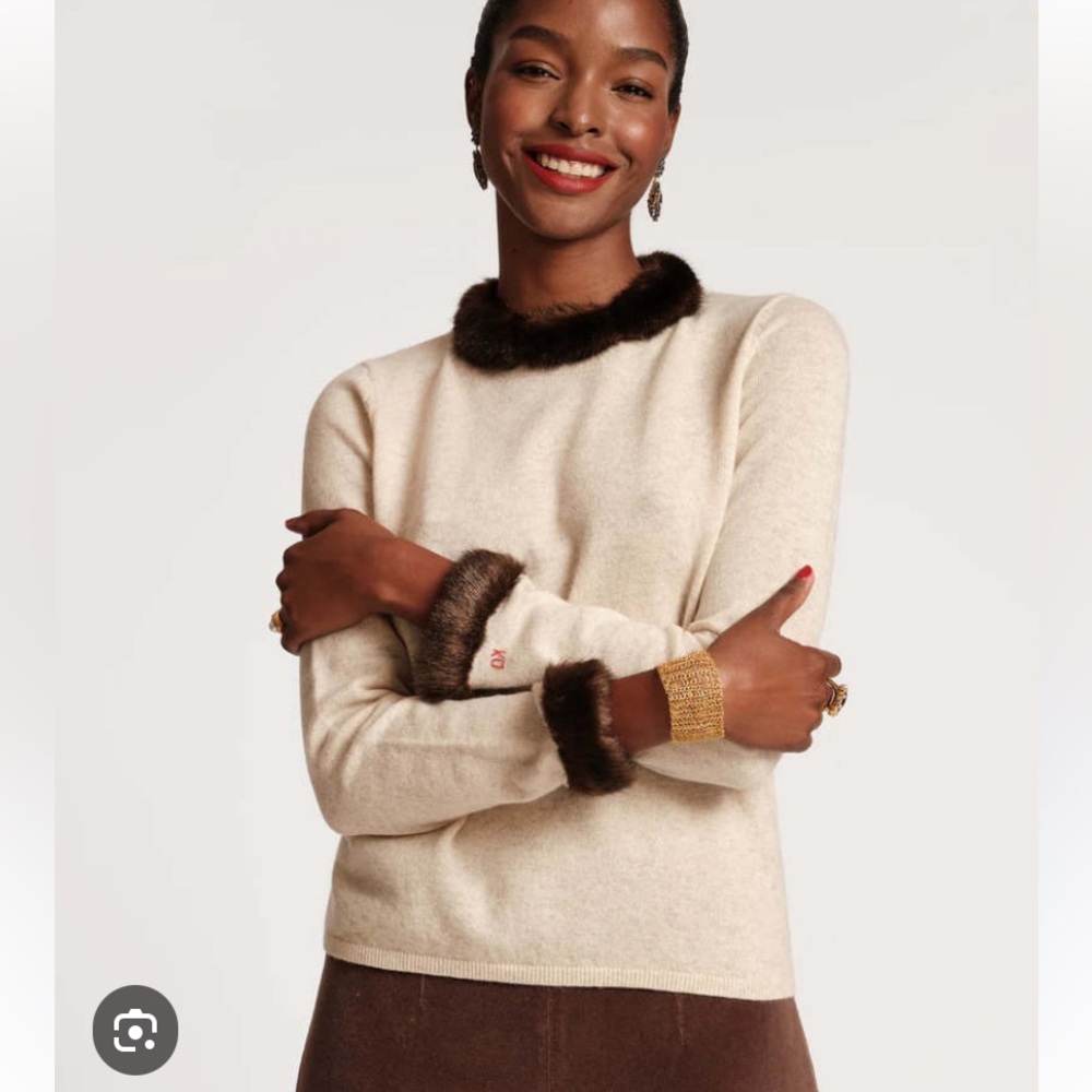 Frances Valentine Aude Sweater with Faux Mink Trim - Size L